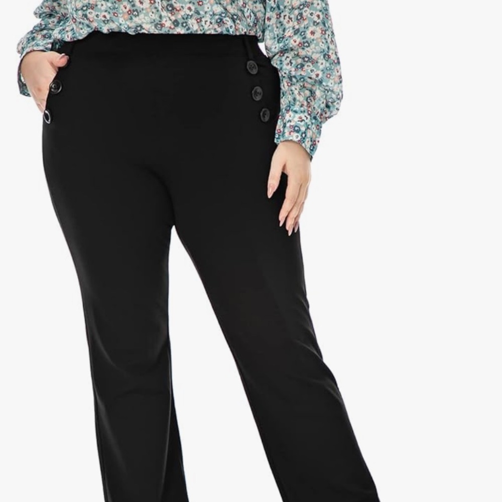 Chic Black boot cut wrinkle free pants plus sizes .$34 on Amazon